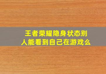 王者荣耀隐身状态别人能看到自己在游戏么