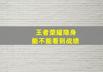 王者荣耀隐身能不能看到战绩