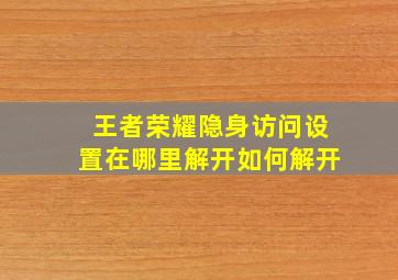 王者荣耀隐身访问设置在哪里解开如何解开