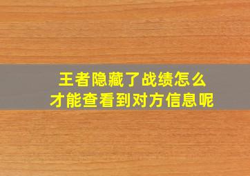 王者隐藏了战绩怎么才能查看到对方信息呢