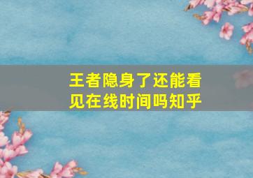 王者隐身了还能看见在线时间吗知乎