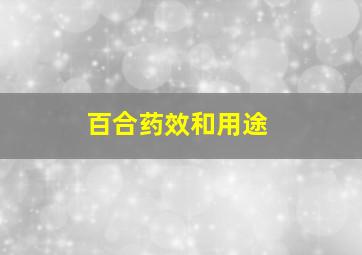 百合药效和用途