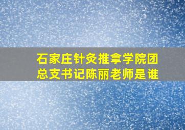 石家庄针灸推拿学院团总支书记陈丽老师是谁