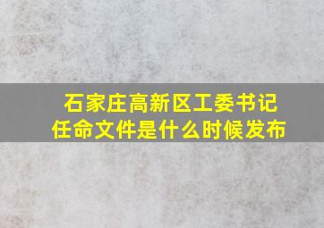 石家庄高新区工委书记任命文件是什么时候发布