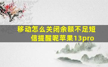 移动怎么关闭余额不足短信提醒呢苹果13pro