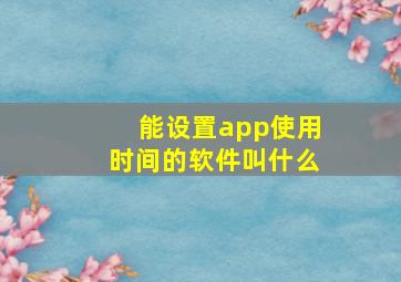 能设置app使用时间的软件叫什么