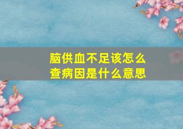 脑供血不足该怎么查病因是什么意思