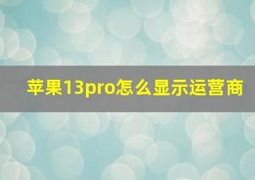 苹果13pro怎么显示运营商