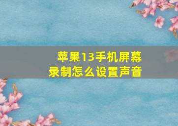 苹果13手机屏幕录制怎么设置声音