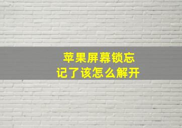 苹果屏幕锁忘记了该怎么解开