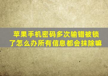 苹果手机密码多次输错被锁了怎么办所有信息都会抹除嘛