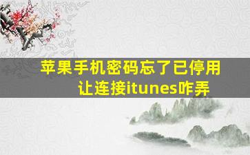 苹果手机密码忘了已停用让连接itunes咋弄