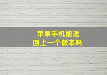 苹果手机能返回上一个版本吗