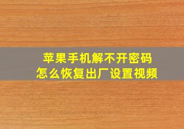 苹果手机解不开密码怎么恢复出厂设置视频