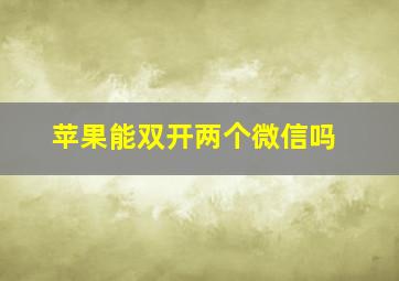 苹果能双开两个微信吗