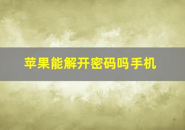 苹果能解开密码吗手机