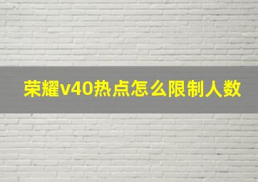 荣耀v40热点怎么限制人数