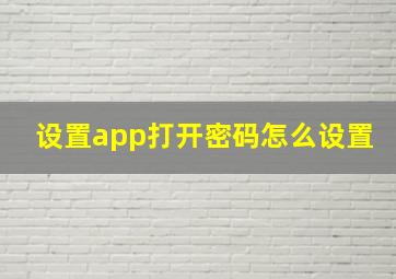 设置app打开密码怎么设置