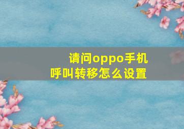 请问oppo手机呼叫转移怎么设置