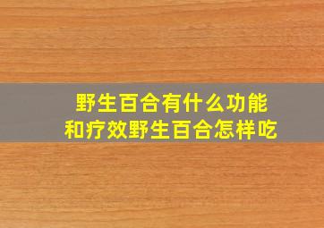 野生百合有什么功能和疗效野生百合怎样吃