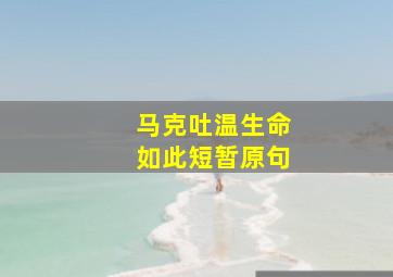 马克吐温生命如此短暂原句