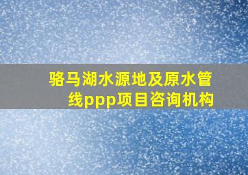 骆马湖水源地及原水管线ppp项目咨询机构