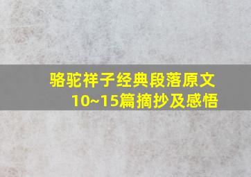 骆驼祥子经典段落原文10~15篇摘抄及感悟