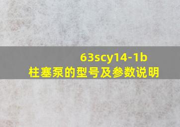 63scy14-1b柱塞泵的型号及参数说明