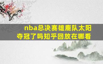 nba总决赛雄鹿队太阳夺冠了吗知乎回放在哪看