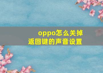 oppo怎么关掉返回键的声音设置