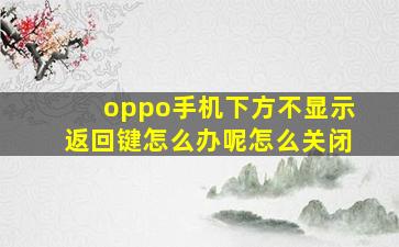 oppo手机下方不显示返回键怎么办呢怎么关闭