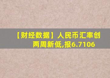 【财经数据】人民币汇率创两周新低,报6.7106