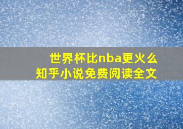 世界杯比nba更火么知乎小说免费阅读全文