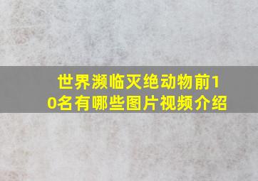 世界濒临灭绝动物前10名有哪些图片视频介绍