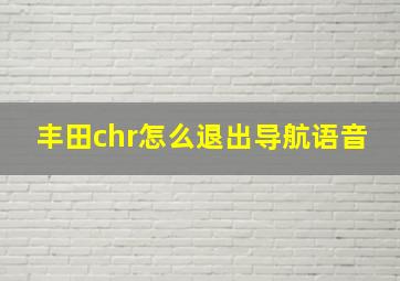 丰田chr怎么退出导航语音