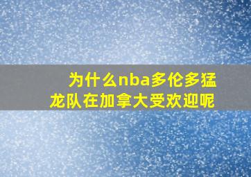 为什么nba多伦多猛龙队在加拿大受欢迎呢