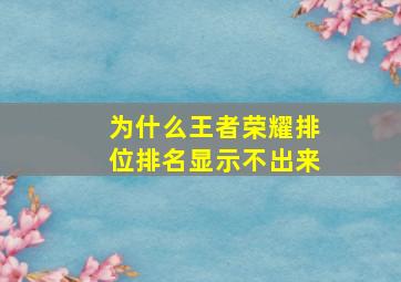 为什么王者荣耀排位排名显示不出来