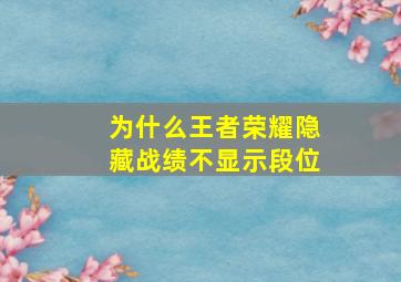 为什么王者荣耀隐藏战绩不显示段位