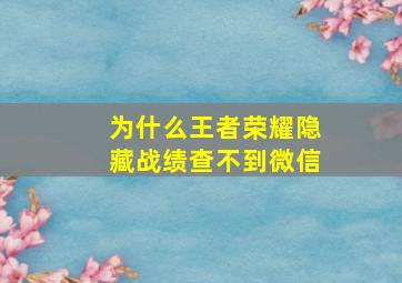 为什么王者荣耀隐藏战绩查不到微信