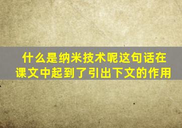 什么是纳米技术呢这句话在课文中起到了引出下文的作用