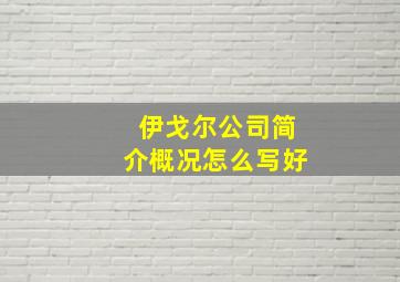 伊戈尔公司简介概况怎么写好