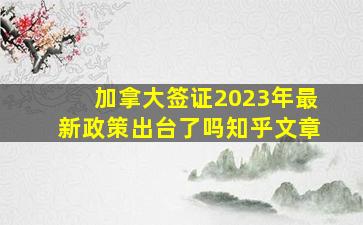 加拿大签证2023年最新政策出台了吗知乎文章