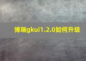 博瑞gkui1.2.0如何升级