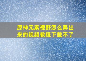 原神元素视野怎么弄出来的视频教程下载不了