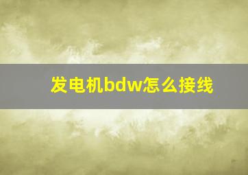 发电机bdw怎么接线