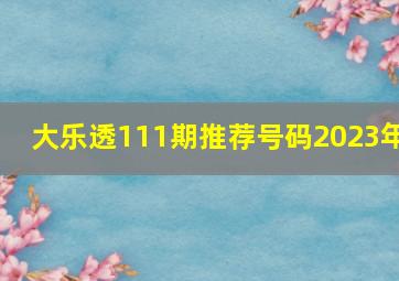 大乐透111期推荐号码2023年