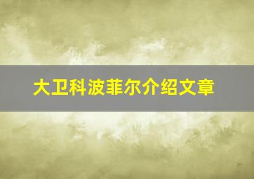 大卫科波菲尔介绍文章