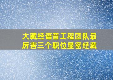 大藏经语音工程团队最厉害三个职位显密经藏