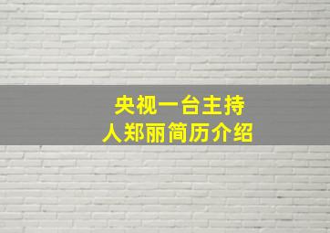 央视一台主持人郑丽简历介绍