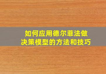 如何应用德尔菲法做决策模型的方法和技巧